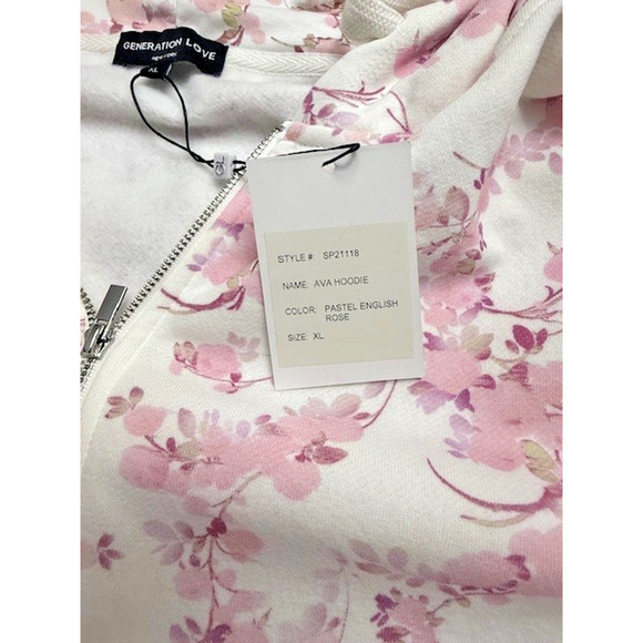 Generation Love AVA Pink White Pastel English Rose Hoodie Sweatshirt Size XL New - Picture 10 of 10